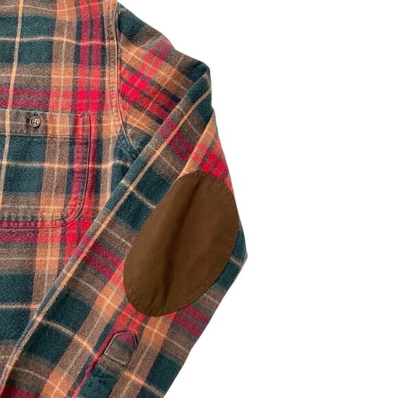 J Crew Plaid Elbow Patch Flannel Shirt Holiday Fall Winter Cabincore size Small - Picture 2 of 5